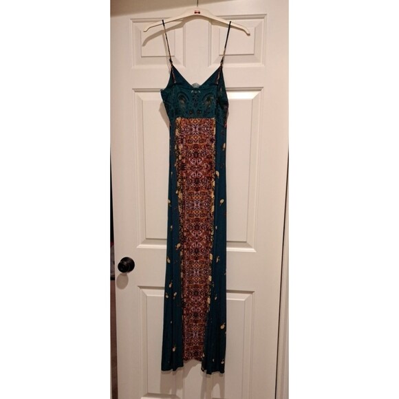 Free People Morning Song Button Front Floral Print Maxi Dress Teal Small - Picture 5 of 14